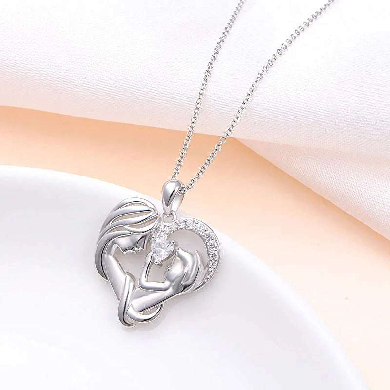 S925 Mother and Daughter Necklace Heart Pendant Necklace for Her