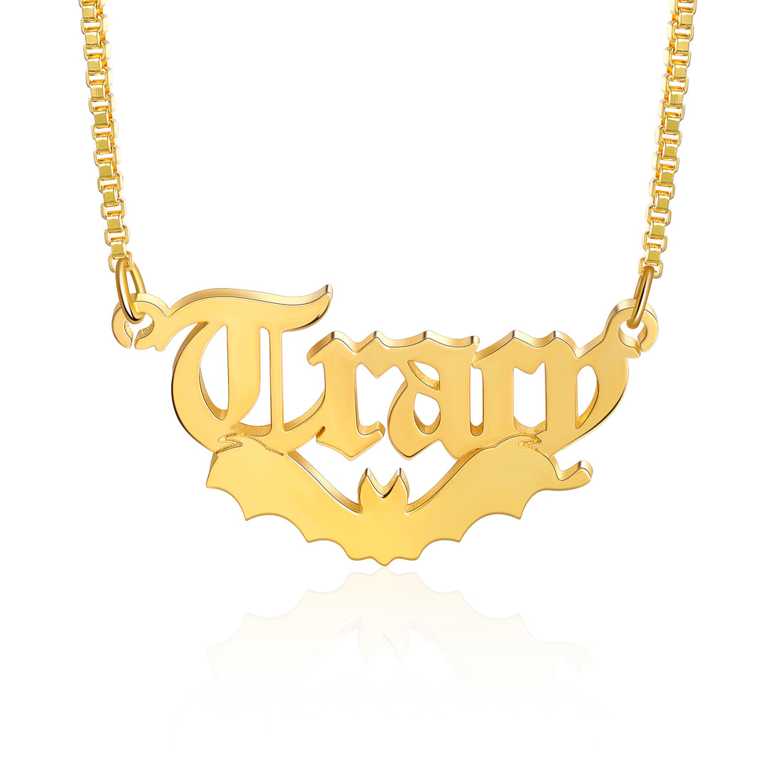 Halloween Gift Personalized Bat Name Necklace