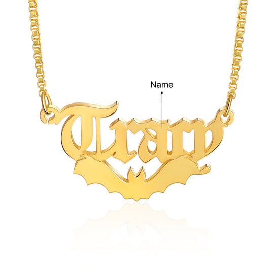 Halloween Gift Personalized Bat Name Necklace