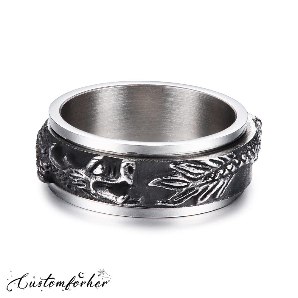 925 Sterling Silver Dragon Anxiety Fidget Ring Stainless Steel / Silver / 7 Ring MelodyNecklace