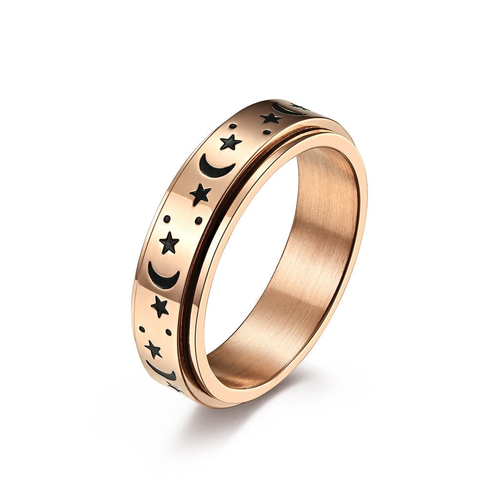 925 Sterling Silver Moon And Stars Spinning Anxiety Ring 925 Silver / Rose Gold / 5 Ring MelodyNecklace