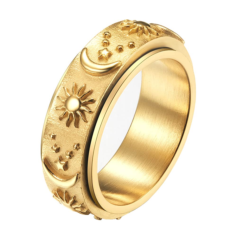 925 Sterling Silver Moon Star Sun Spinner Anxiety Ring Stainless Steel / Gold / 6 Rings customforher
