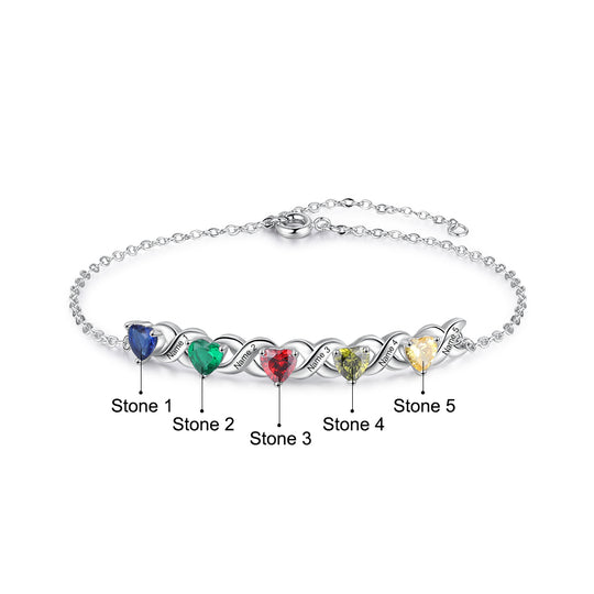 Mother's Day Gift Family Custom Bracelet Heart Personalized with Birthstones