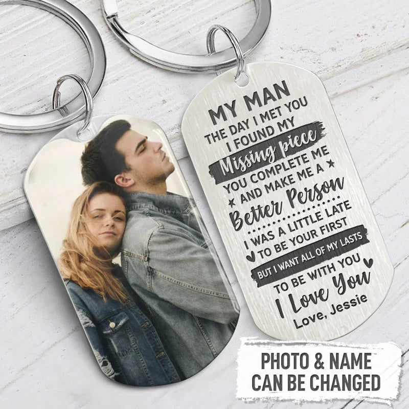 To My Man Personalized Photo Keychain for Couple Valentine's Gift