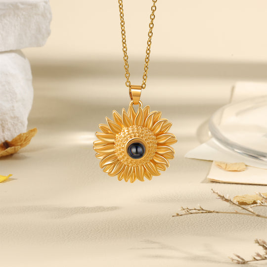 Mother's Day Gift Personalized Sunflower Projection Necklace Custom Photo Necklace