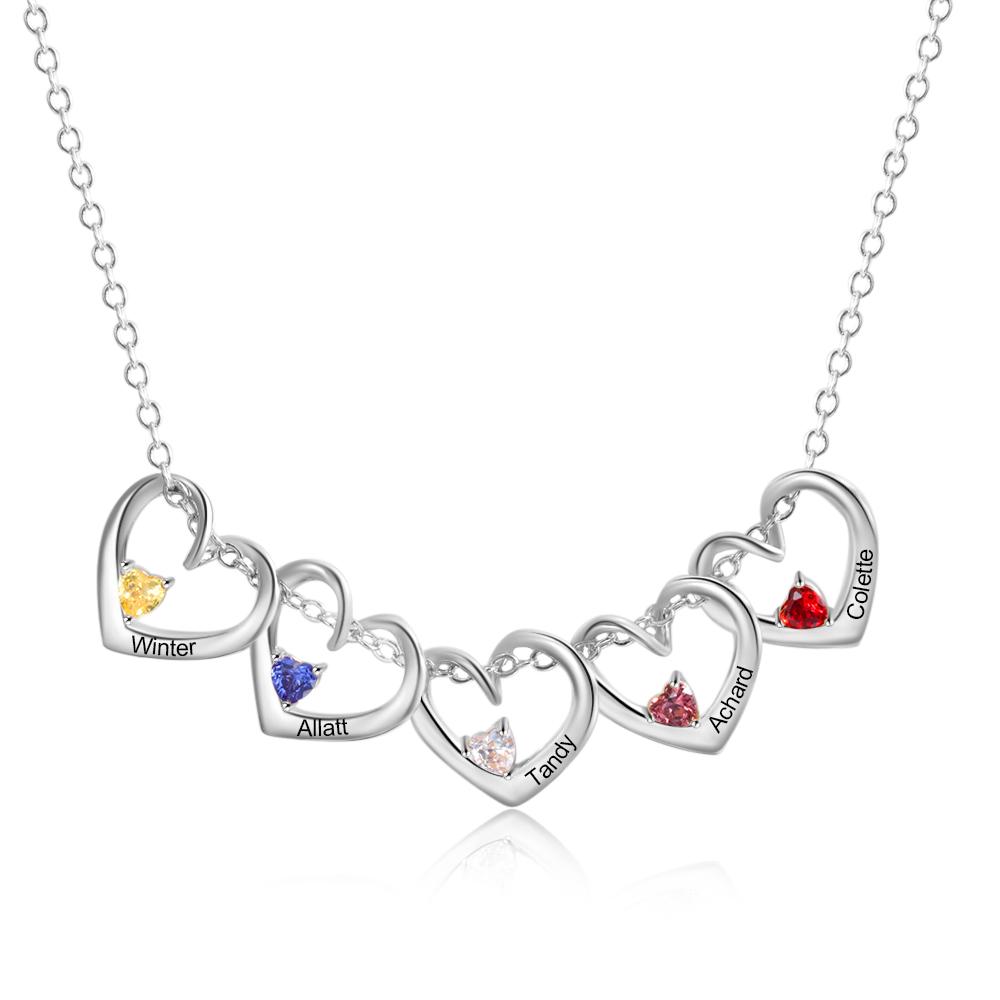 Heart Pendant Custom Necklace with Names and Birthstones