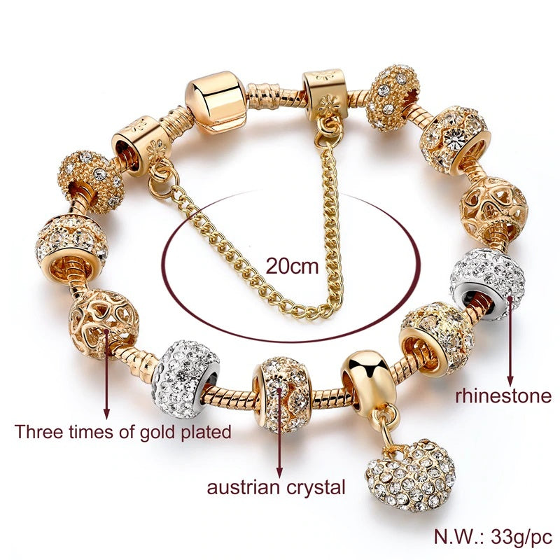Bejeweled Crystal Heart Charm Bangle Bracelet-Boots N Bags Heaven-Boots N Bags Heaven