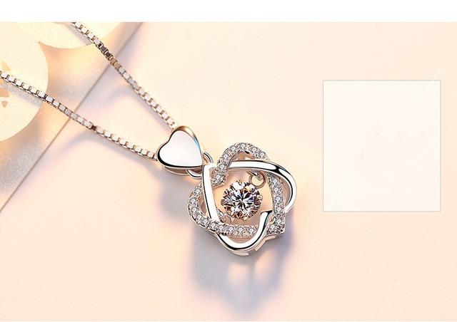 Fashion Romantic Double Heart Flower Pendant Necklace with Zircon Rose - 1203