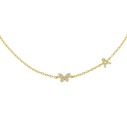 Gold / A Pavé Butterfly Initial Choker - Adina's Jewels