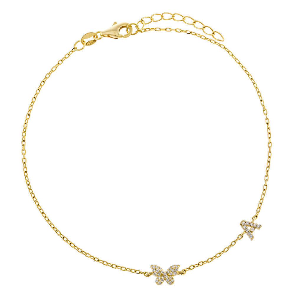 Gold / A Pavé Butterfly Initial Anklet - Adina's Jewels
