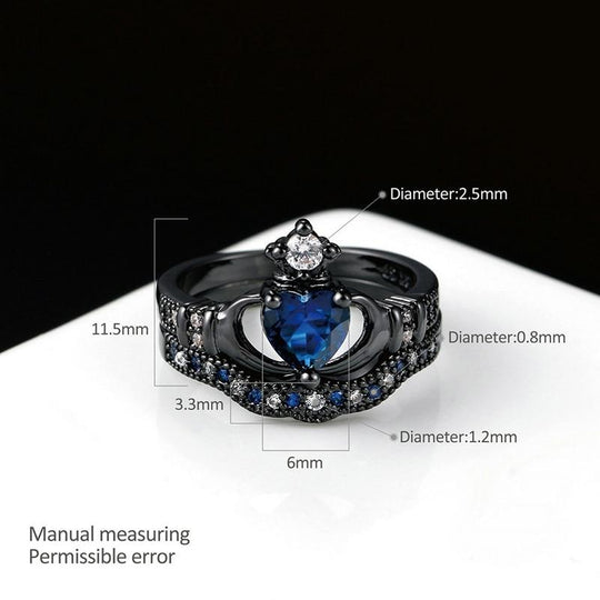Wedding rings set his and hers-Couples Ring Set Clear Black & Blue Zirconia