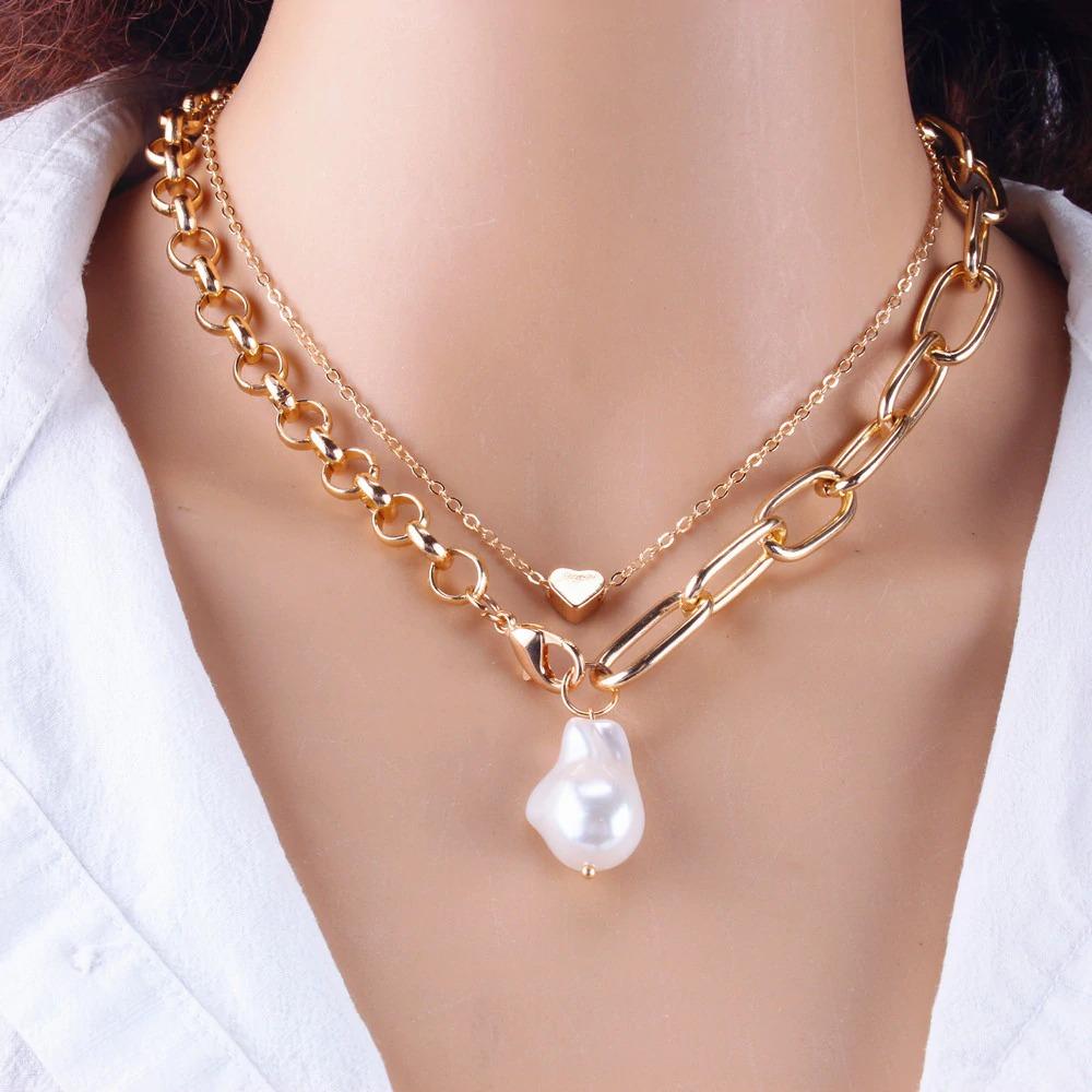 Multi Layer Pearl and Heart Pendant Chain Necklaces-Boots N Bags Heaven-Boots N Bags Heaven