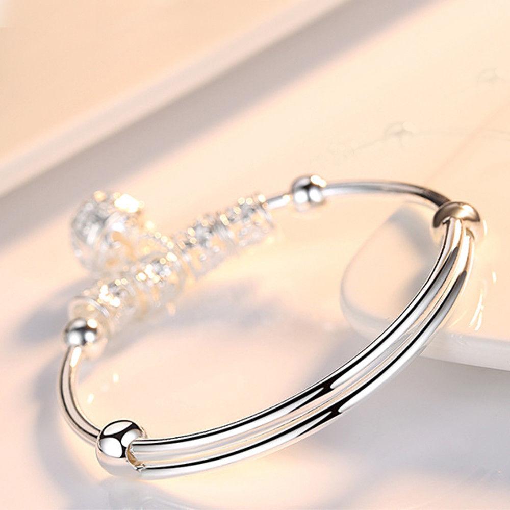 Precious Sterling Silver Floral Ball Charm Bangle Bracelet Jewelry-Boots N Bags Heaven-Boots N Bags Heaven