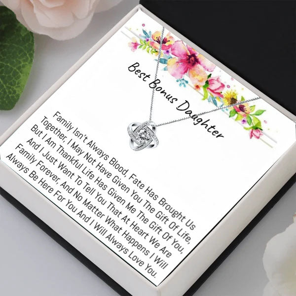 To My Bonus Daughter- S925 Love Knot Necklace "I'll Always Love You" Gifts For Daughter