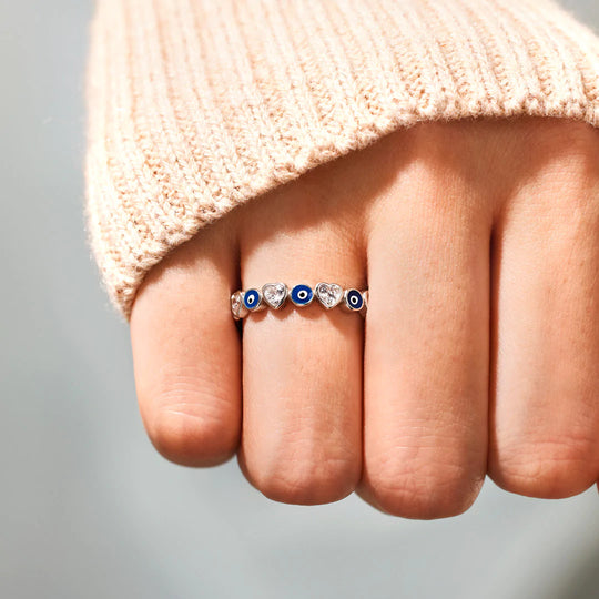 Heart & Evil Eye Ring Protection Ring Gift for Her
