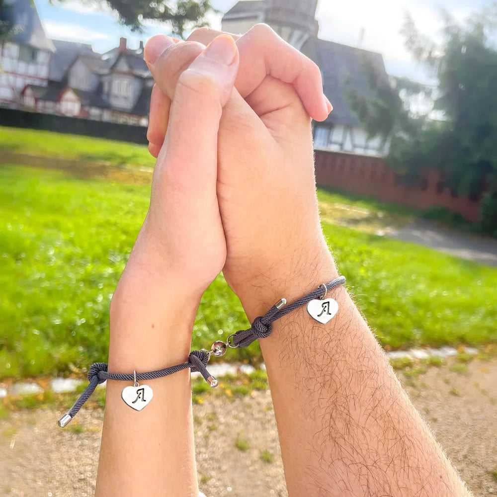 Personalized Couple Magnetic Bracelet Set Custom Letters Heart Matching Bracelet