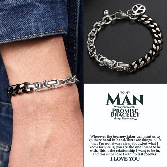 To My Man I LOVE YOU Cuban Chain Bracelet Set Stainless Steel Bracelet Romantic Gift