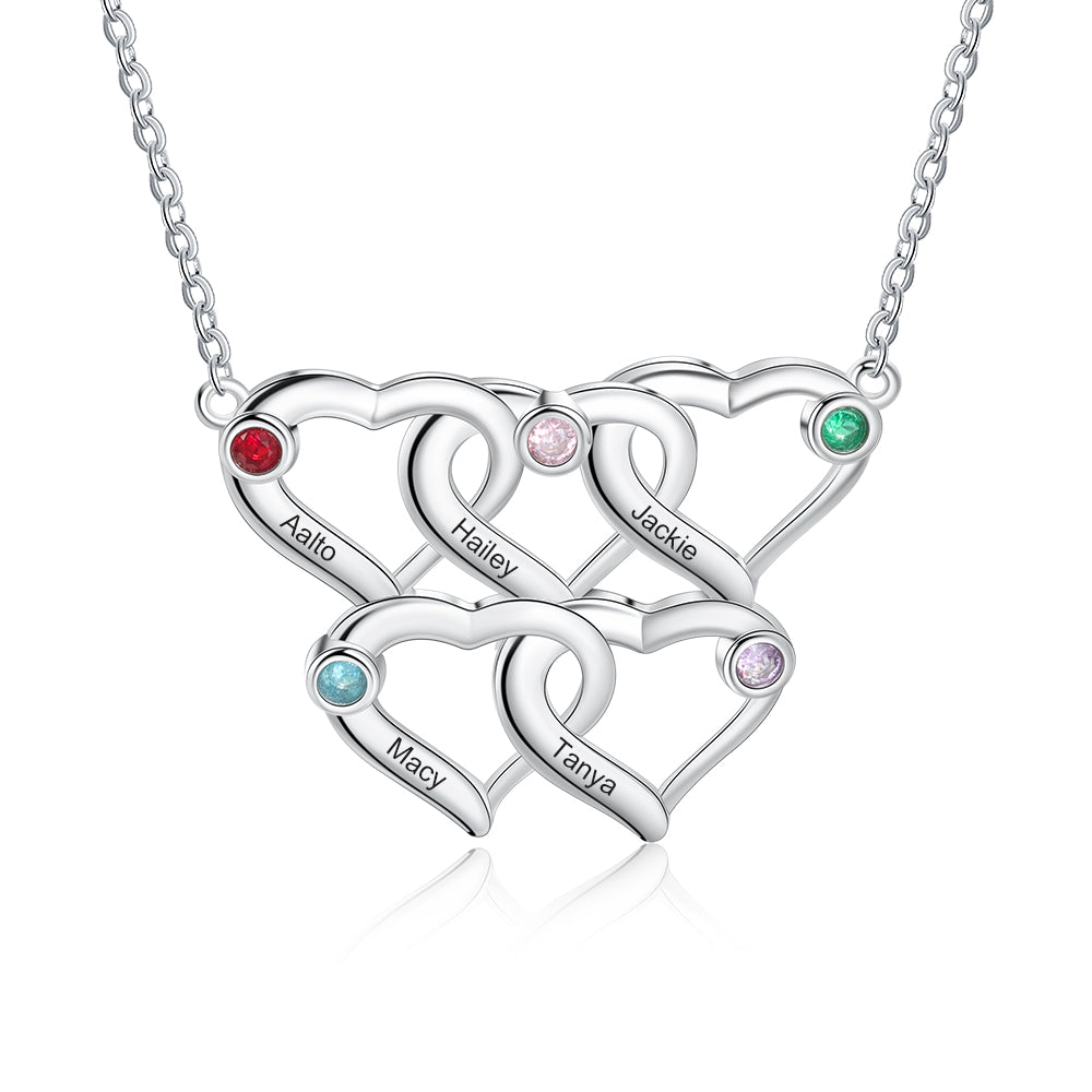 To My Mom Heart Necklace with 5 Birthstones Love Necklace for Her