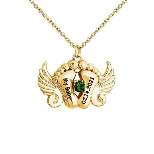 Angel Wing Foot Birthstone Necklace 925 sterling silver gold plated Necklace MelodyNecklace