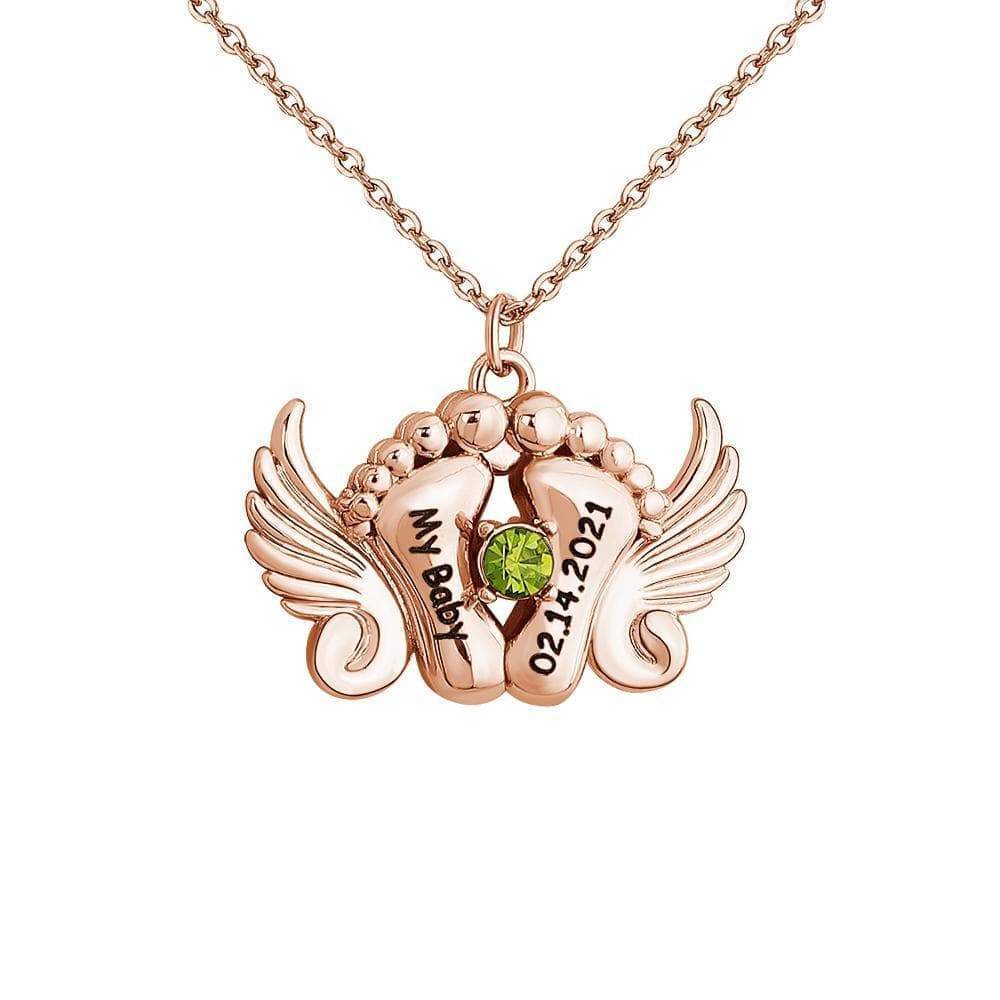 Angel Wing Foot Birthstone Necklace 925 sterling silver rose gold plated Necklace MelodyNecklace