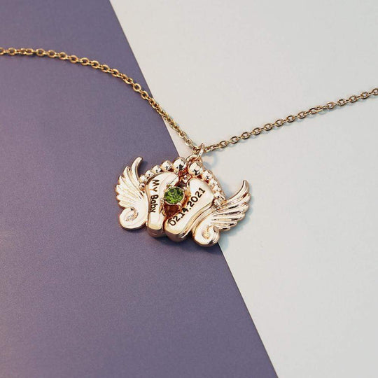 Angel Wing Foot Birthstone Necklace Necklace MelodyNecklace