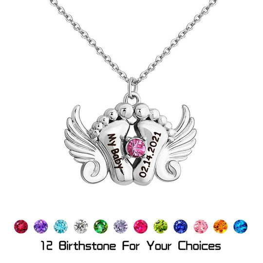 Angel Wing Foot Birthstone Necklace Necklace MelodyNecklace