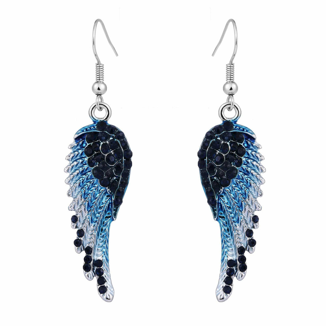 Angel Wing Hook Earrings Austrian Crystal Silver-Tone Blue Earring MelodyNecklace