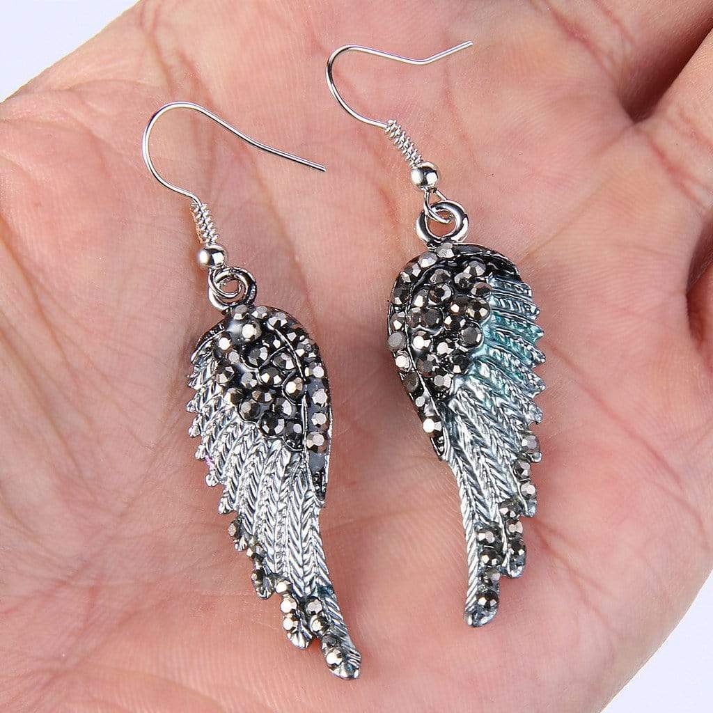 Angel Wing Hook Earrings Austrian Crystal Silver-Tone Earring MelodyNecklace