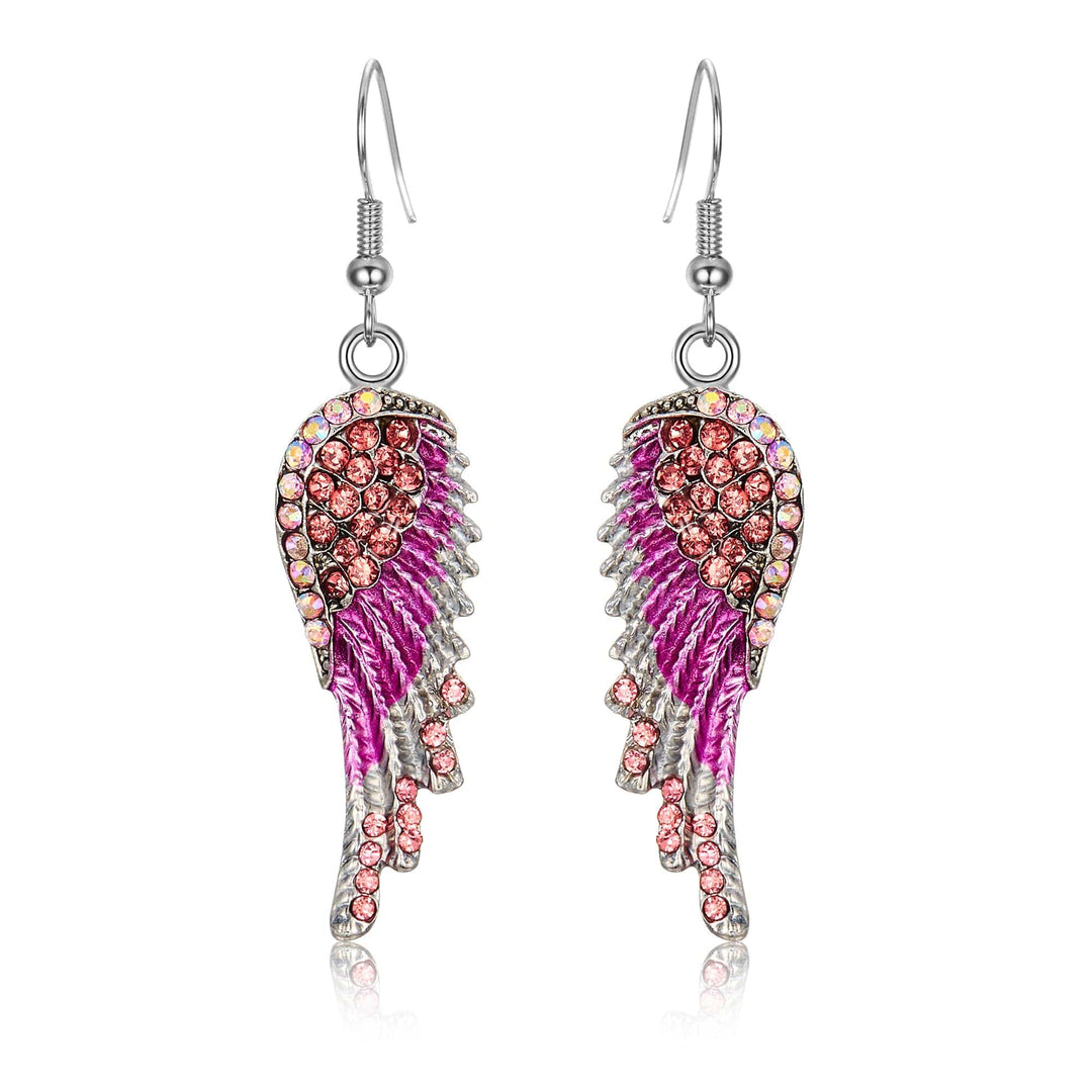 Angel Wing Hook Earrings Austrian Crystal Silver-Tone Pink Earring MelodyNecklace