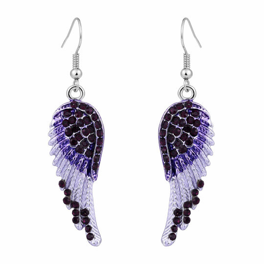 Angel Wing Hook Earrings Austrian Crystal Silver-Tone Purple Earring MelodyNecklace