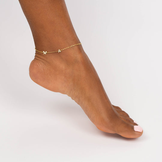 Pavé Butterfly Initial Anklet - Adina's Jewels