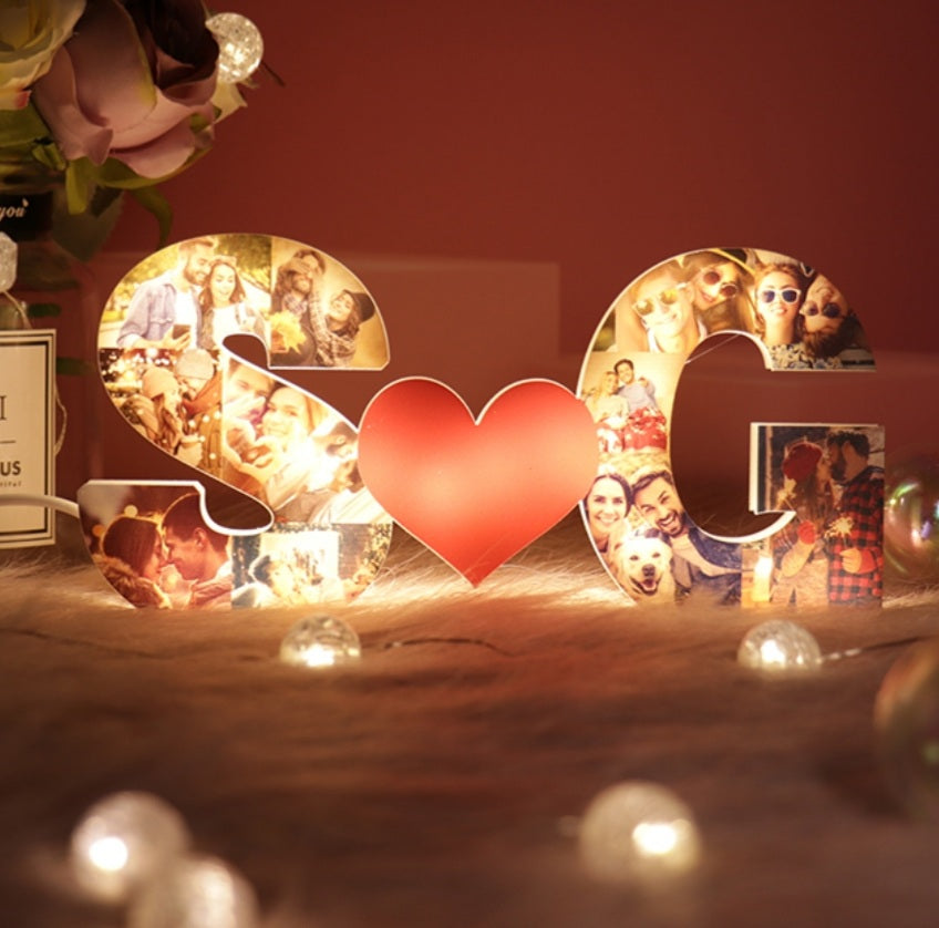 Personalized 2 Letters Plaque Heart Night Light Custom PhotoCouple LED Lamp romantic Valentines's Gift