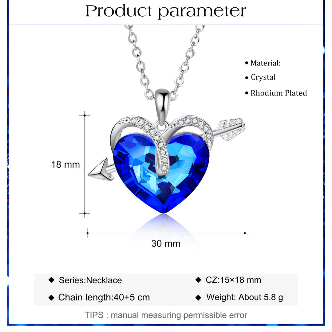 Heart Blue Crystal Necklace Love Arrow Sapphire Necklace for Her