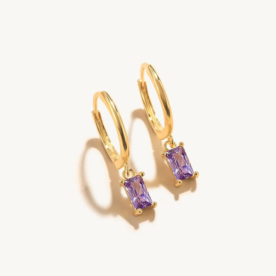 Baguette Drop Earrings Gold / Purple Earrings MelodyNecklace