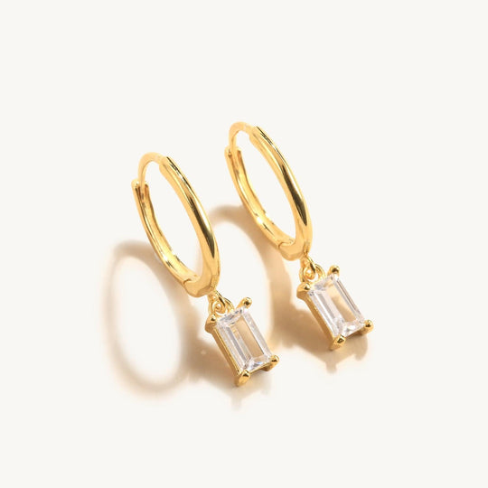 Baguette Drop Earrings Gold / White Earrings Kosiner