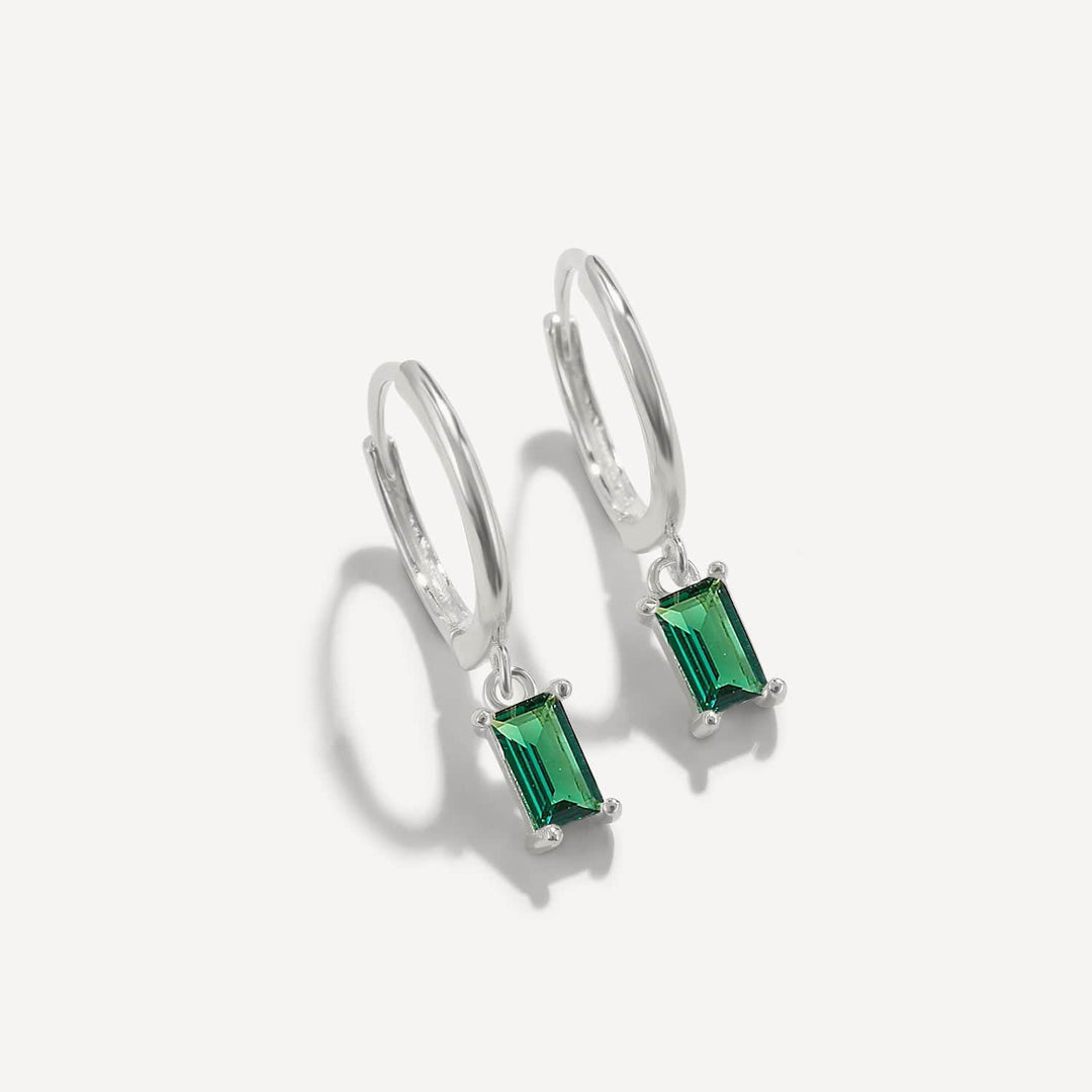 Baguette Drop Earrings Silver / Green Earrings Kosiner