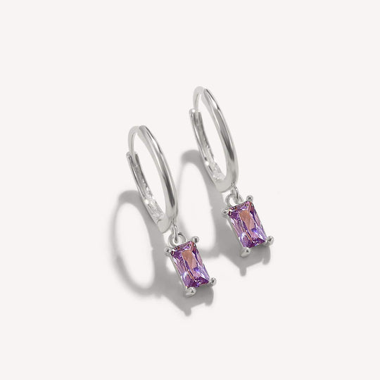 Baguette Drop Earrings Silver / Purple Earrings Kosiner