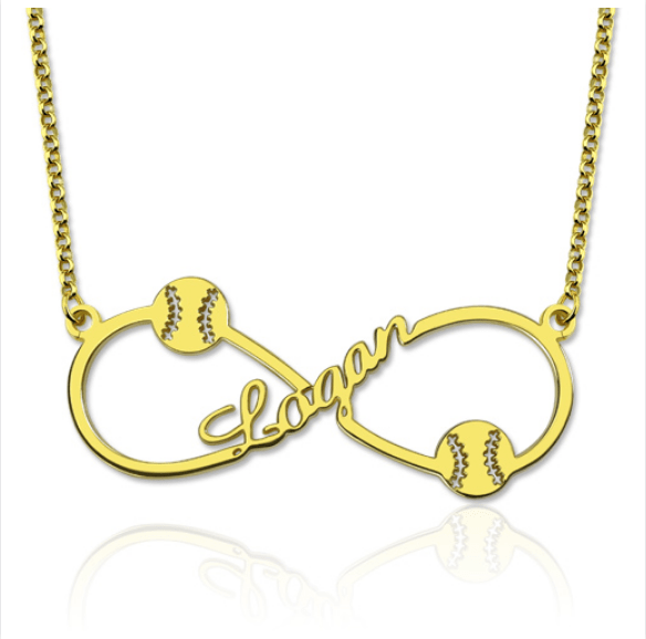 Baseball Infinity Name Necklace Customized Gift titanium steel-gold Necklace MelodyNecklace