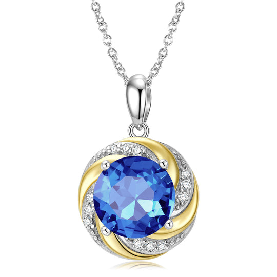Circle Pendant Necklace with Sapphire Sterling Silver Necklace Gifts for Her