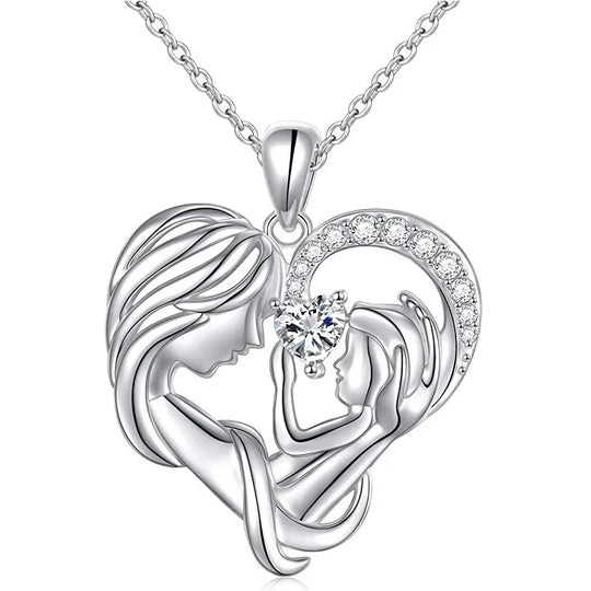 S925 Mother and Daughter Necklace Heart Pendant Necklace for Her