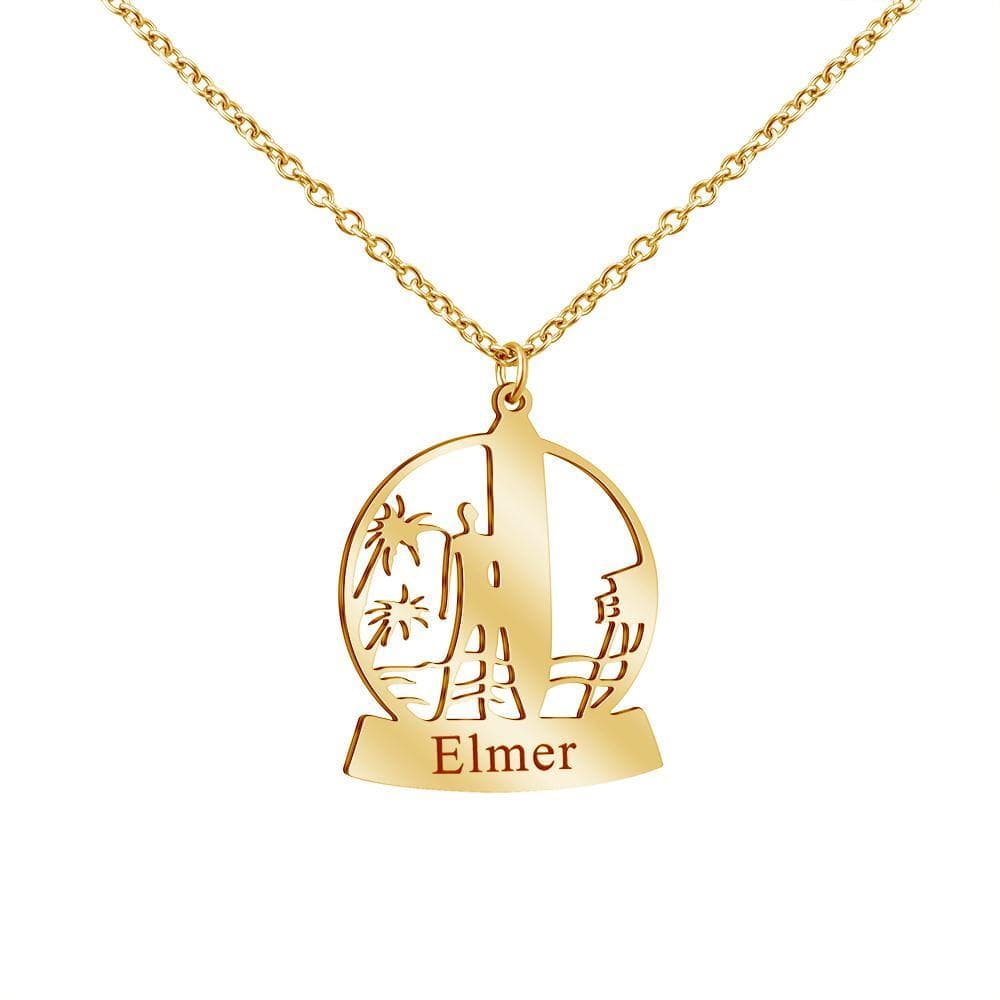 Beach and Skateboard Necklace Personalized Name Pendent 18K Gold Plated Necklace MelodyNecklace