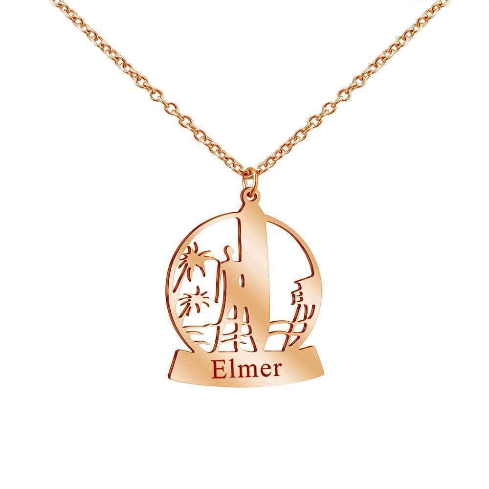 Beach and Skateboard Necklace Personalized Name Pendent 18K Rose Gold Plated Necklace MelodyNecklace
