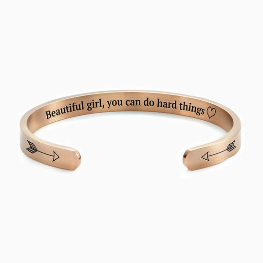 Beautiful Girl You Can Do Hard Things Personalizable Cuff Bracelet 18k Rose Gold Plated Bracelet For Woman MelodyNecklace