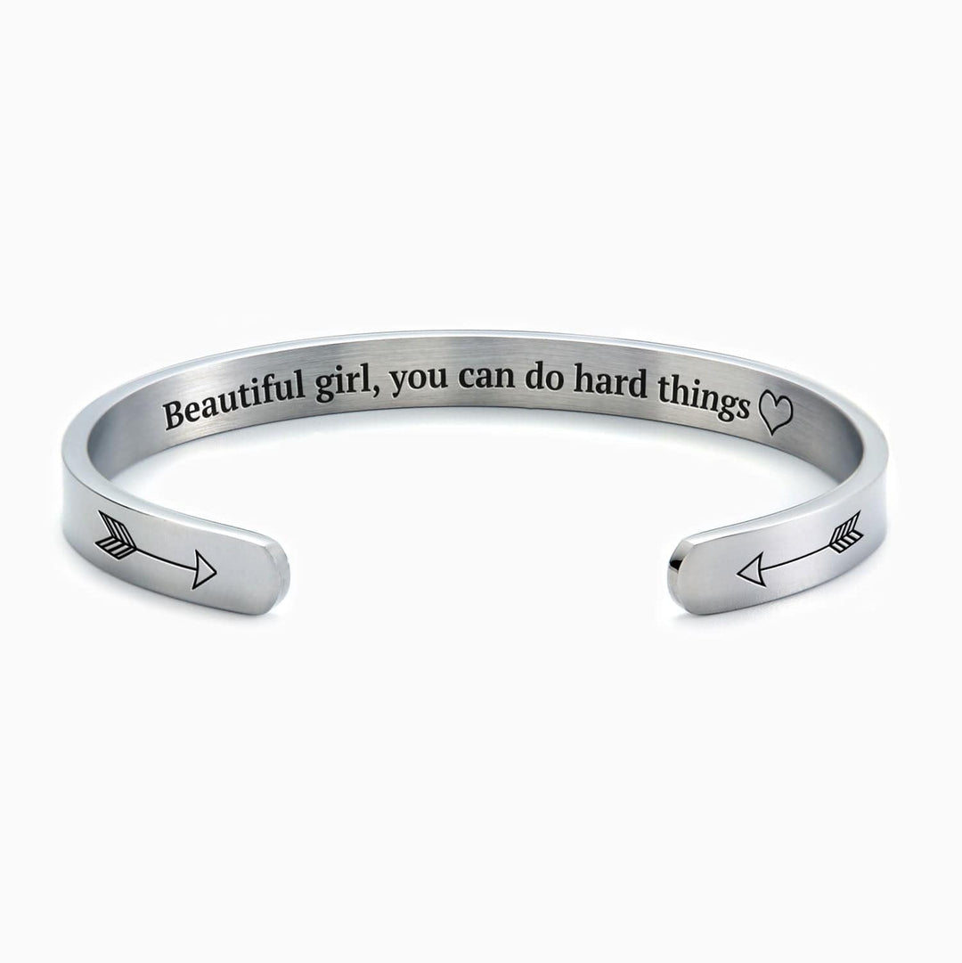 Beautiful Girl You Can Do Hard Things Personalizable Cuff Bracelet Silver Bracelet For Woman MelodyNecklace