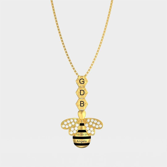 Bee Necklace Personalised Honeycomb Necklace With Bee Charm Gold Mom Necklace MelodyNecklace