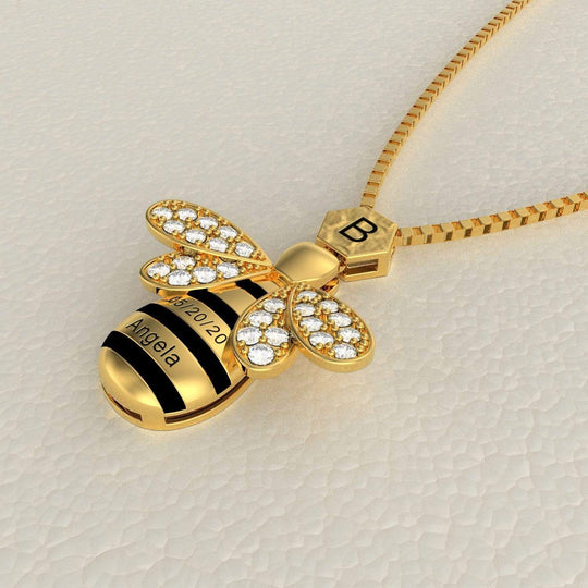 Bee Necklace Personalised Honeycomb Necklace With Bee Charm Mom Necklace MelodyNecklace