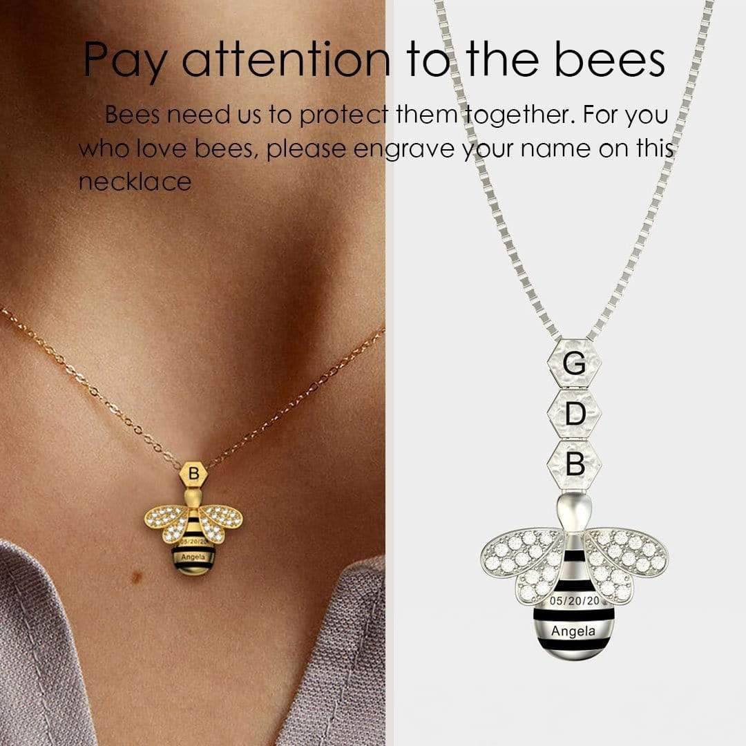 Bee Necklace Personalised Honeycomb Necklace With Bee Charm Mom Necklace MelodyNecklace
