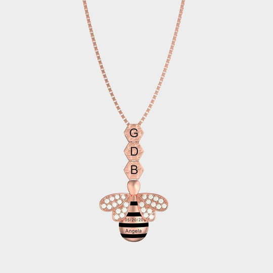 Bee Necklace Personalised Honeycomb Necklace With Bee Charm Rose gold Mom Necklace MelodyNecklace