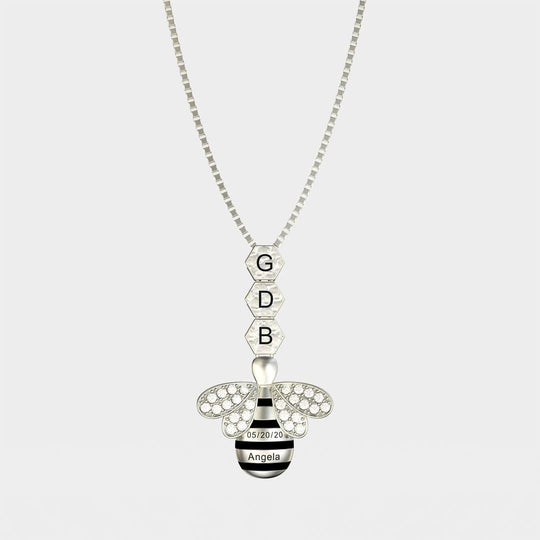 Bee Necklace Personalised Honeycomb Necklace With Bee Charm Silver Mom Necklace MelodyNecklace
