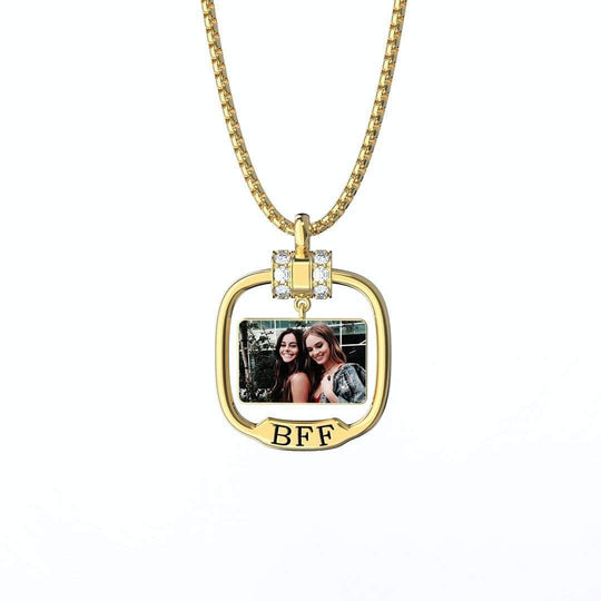 Best Friend Forever Necklace Personalized Photo Necklace with Crystal GOLD / Adjustable Necklace MelodyNecklace